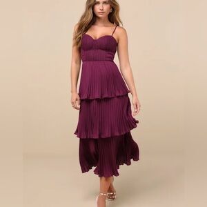 Lulus Cascading Crush Plum Purple Tiered Bustier Midi Dress